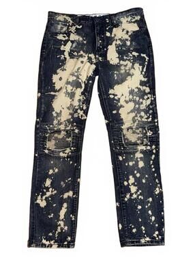 Encrypted Black Bleach Splatter Distressed Denim Jeans 38